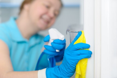 Cleaner restoring carpet fibres in a local SE13 room